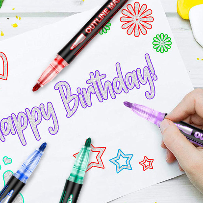 Dual line self outline marker lettering and doodle effect