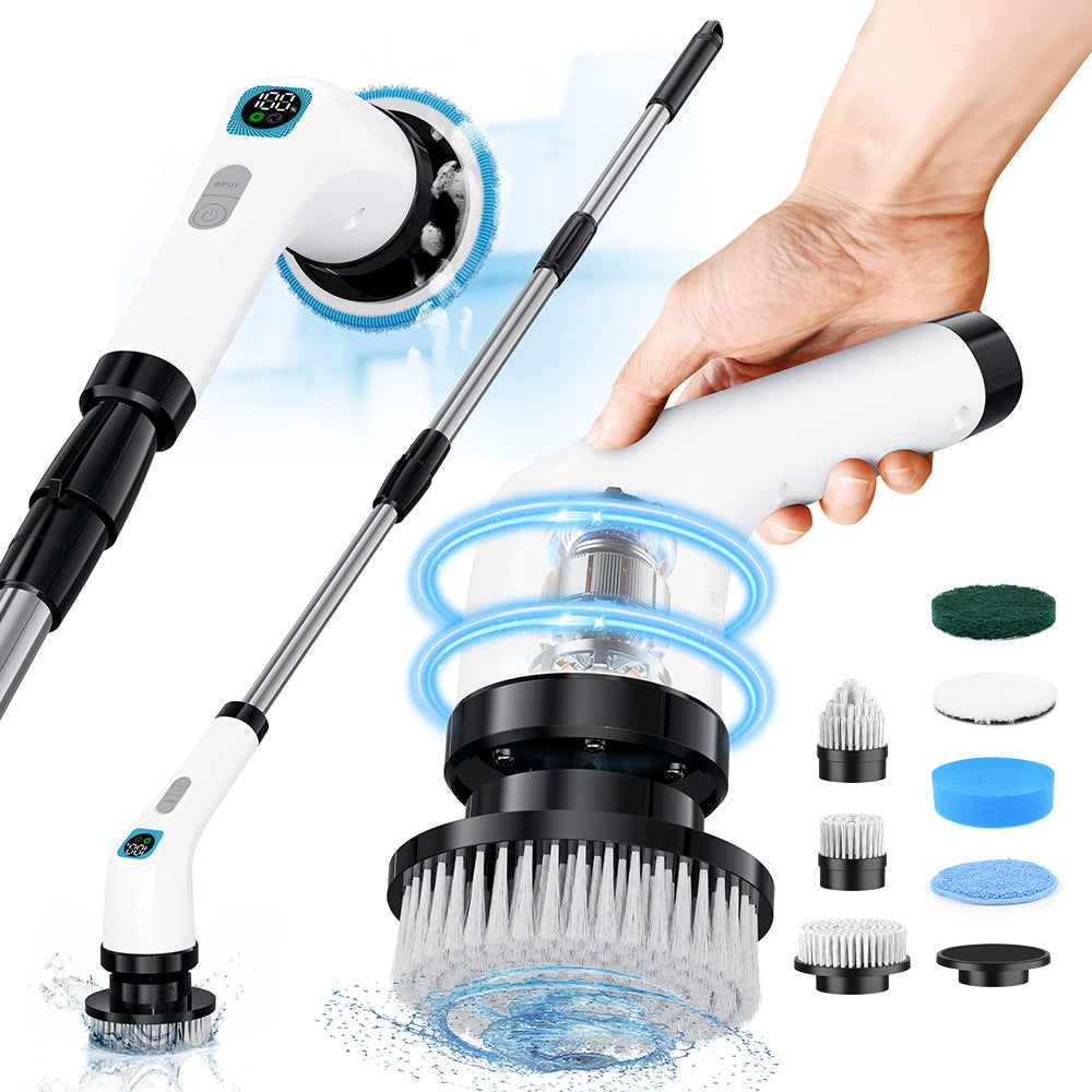 Cordless Electric Spin Scrubber with Extension Handle & Multi-Brush Heads