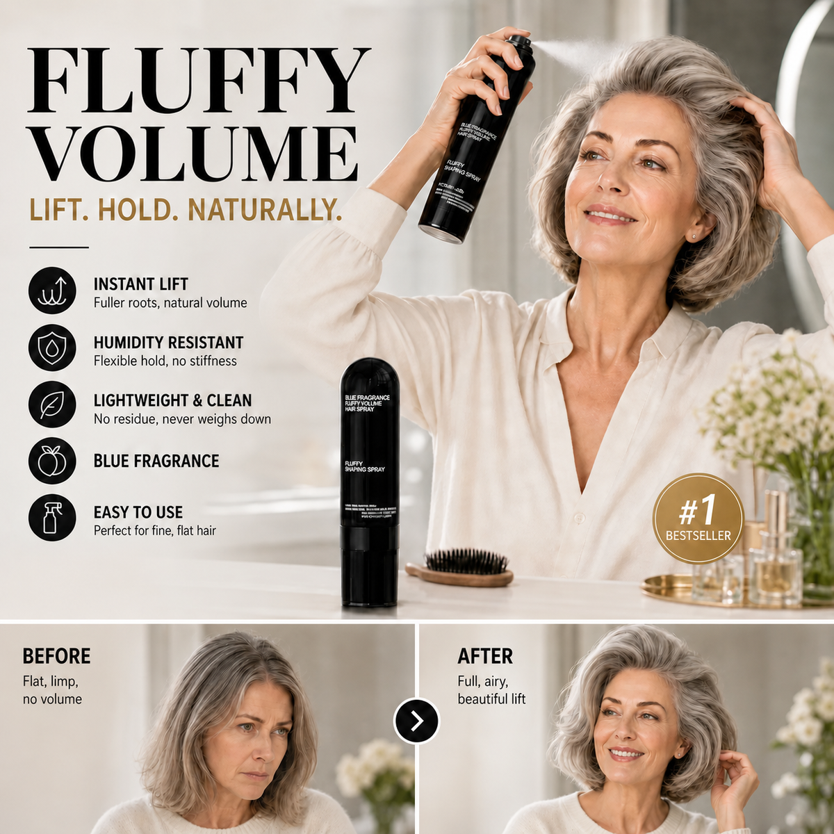 💁LAST DAY -BUY 2 GET 2 FREE-$8.24 EACH✨Fluffy Hair Shaping Spray, Long-Lasting Fragrance Volumizing Hairspray, All-Day Hold