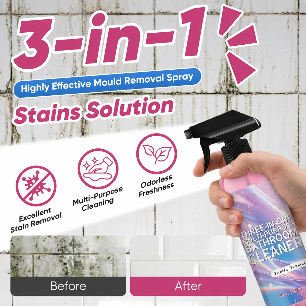 Bathroom surfaces with soap scum water spots and everyday buildup