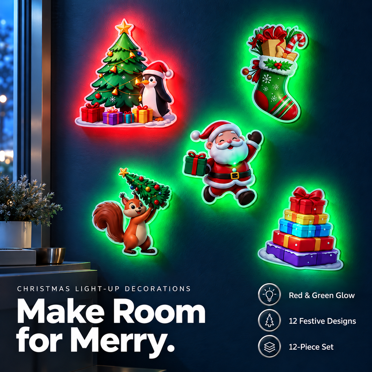 🔥 Last Day — 50% OFF 🔥LED Christmas Light-Up Wall Decals