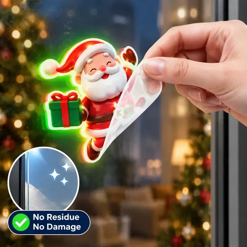 Peel-and-stick Christmas LED decal removing from smooth glass