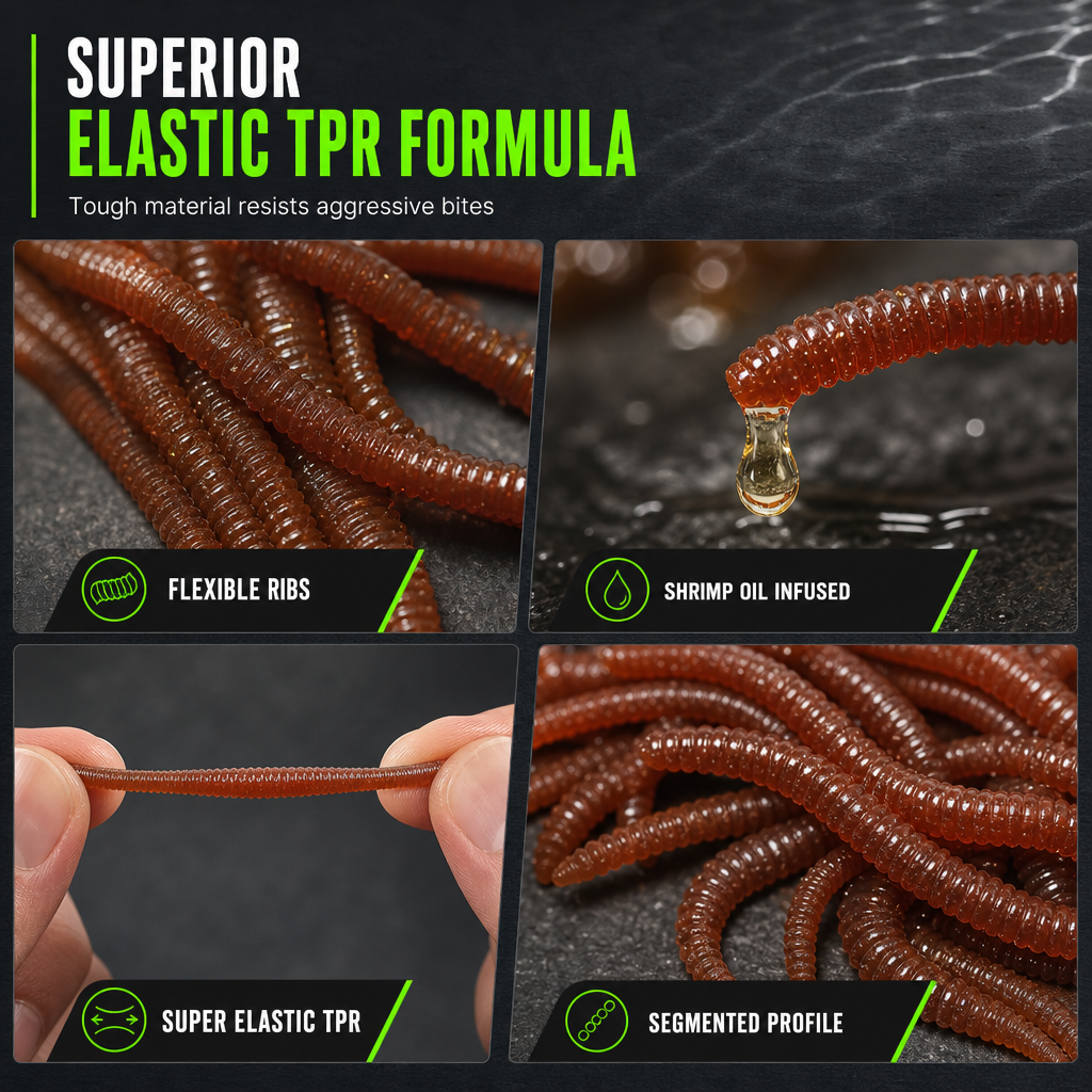 📢📢 LAST DAY – Buy 2 Get 2 FREE一$7.49 EACH⏰Simulation Earthworm Soft Fishing Lures Shrimp Scented Artificial Worm Baits for Freshwater and Saltwater Pack of 100