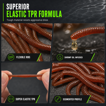 📢📢 LAST DAY – Buy 2 Get 2 FREE一$7.49 EACH⏰Simulation Earthworm Soft Fishing Lures Shrimp Scented Artificial Worm Baits for Freshwater and Saltwater Pack of 100
